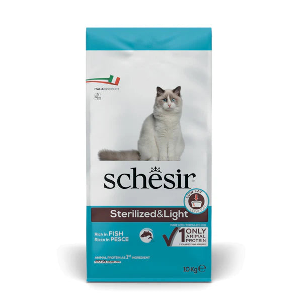 Schesir Sterilised&Light Ricco in Pesce 10kg - Crocchette per Gatti Schesir Sterilised&Light Ricco in Pesce 10kg - Crocchette per Gatti